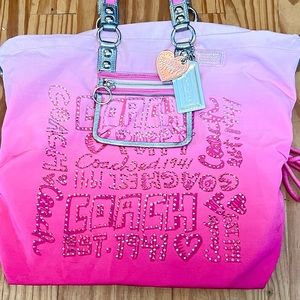 Coach Poppy Pink Ombre Gemstone Rhinestone XL Shoulder Bag 15312 Purse Tote